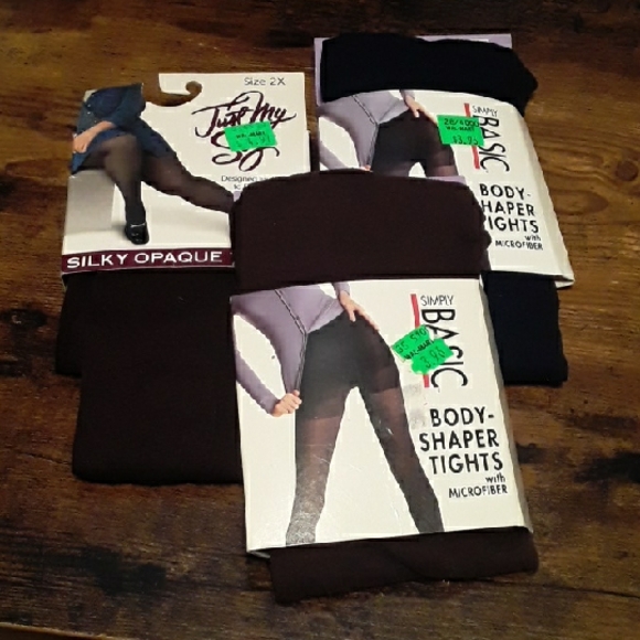 NWT 3 Pair Tights Just My Size 2x Simply Basic Sz 4 Plus &  Sz 2 Plus - Picture 1 of 14